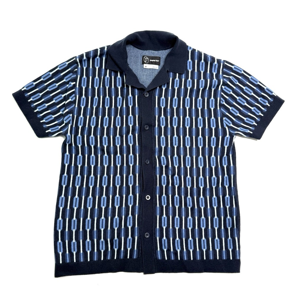 Original Use Geometric Patterned Blue Collared Short Sleeve Button Down‎ Shirt M
